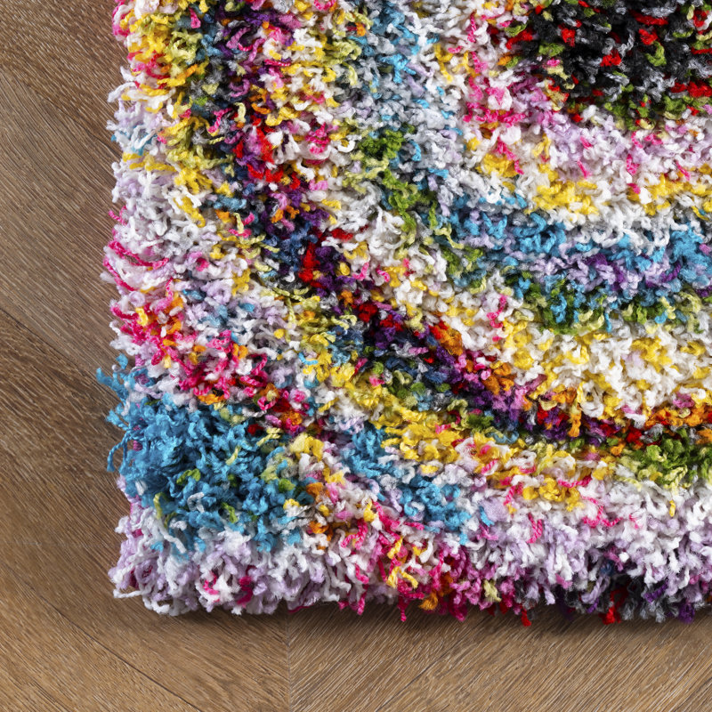 Latitude Run® Verduzco Bohemian Circles Pink/Yellow/Multi Shag Rug